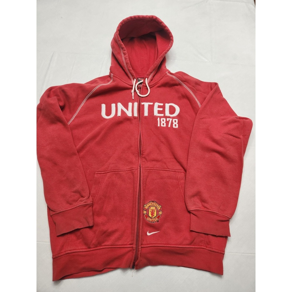 Manchester United Sweatshirt Mens Medium Red Soccer Nike Full Zip Hoodie 1878